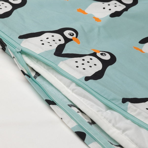 BLÅVINGAD - Duvet cover and pillowcase, penguin pattern/light turquoise, 150x200/50x80 cm