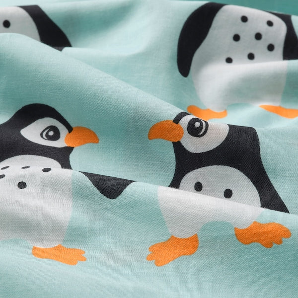 BLÅVINGAD - Duvet cover and pillowcase, penguin pattern/light turquoise, 150x200/50x80 cm