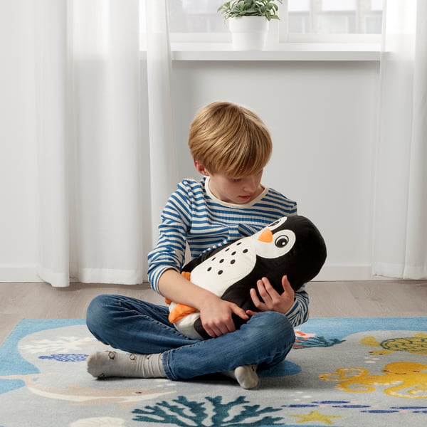 BLÅVINGAD cushion, penguin-shaped black/white, 40x32 cm