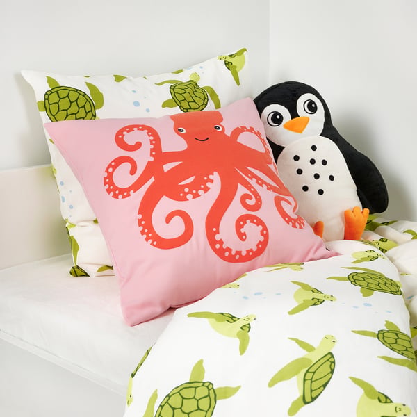 BLÅVINGAD cushion, penguin-shaped black/white, 40x32 cm