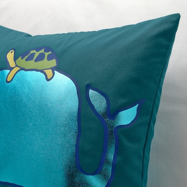 Ikea BLÅVINGAD - Cushion cover, whale pattern/blue-green, 50x50 cm