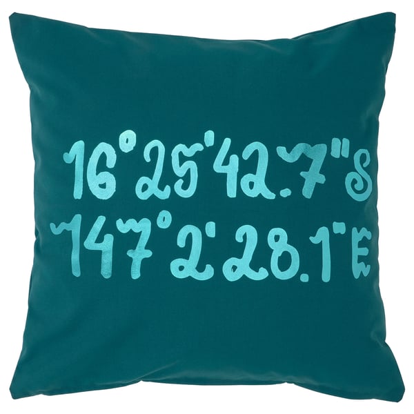 BLÅVINGAD cushion cover, whale pattern/blue-green, 50x50 cm