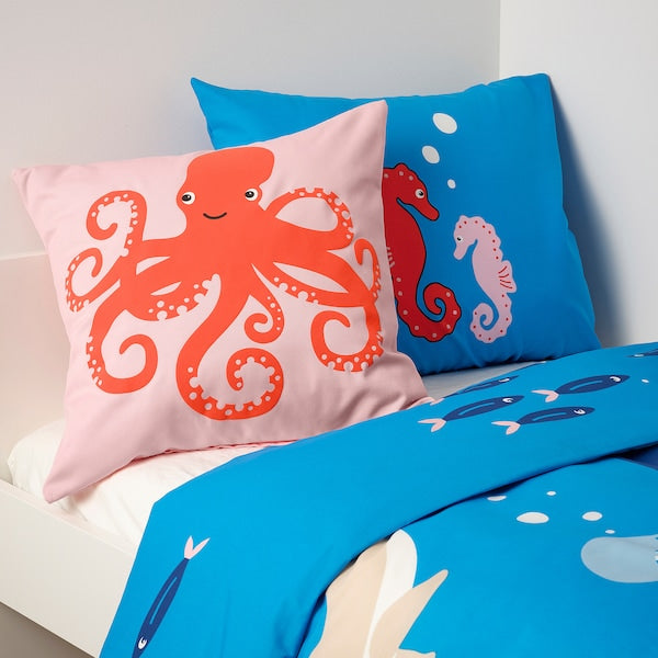 BLÅVINGAD - Cushion cover, octopus pattern/pink, 50x50 cm