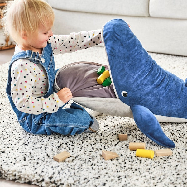 BLÅVINGAD - Soft toy, blue whale, 100 cm