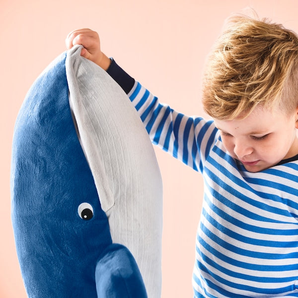 BLÅVINGAD - Soft toy, blue whale, 100 cm