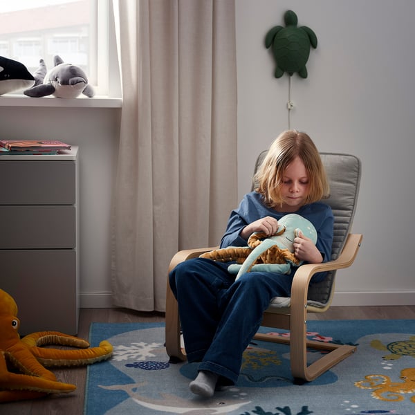 BLÅVINGAD soft toy with LED night light, turquoise octopus/battery-operated, 50x50 cm