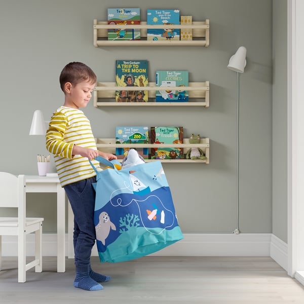 BLÅVINGAD storage bag, ocean animals pattern/multicolour, 41 cm