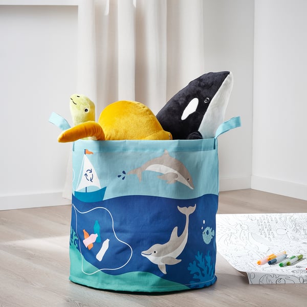 BLÅVINGAD - BLÅVINGAD Storage bag, ocean animals pattern/multicolour