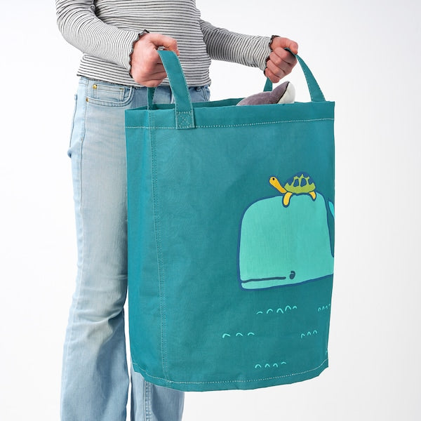 BLÅVINGAD - Storage bag, whale pattern/blue-green