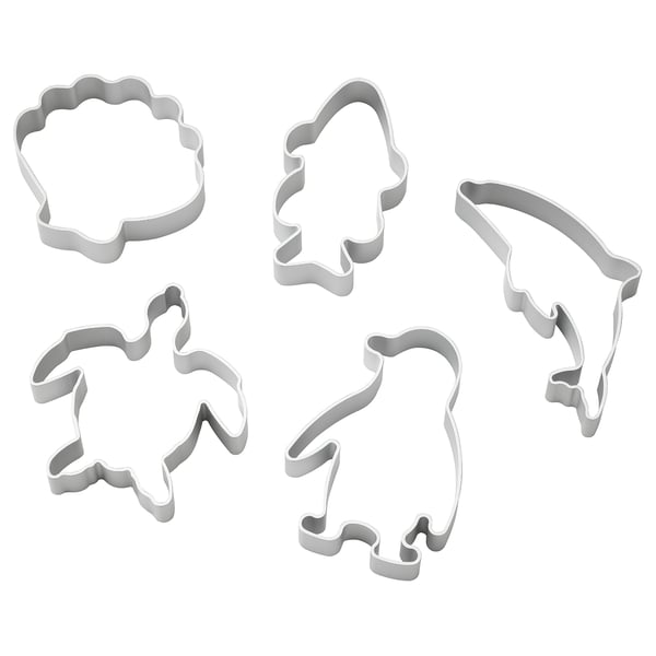 BLÅVINGAD modelling dough cutters, set of 5, aluminium-colour