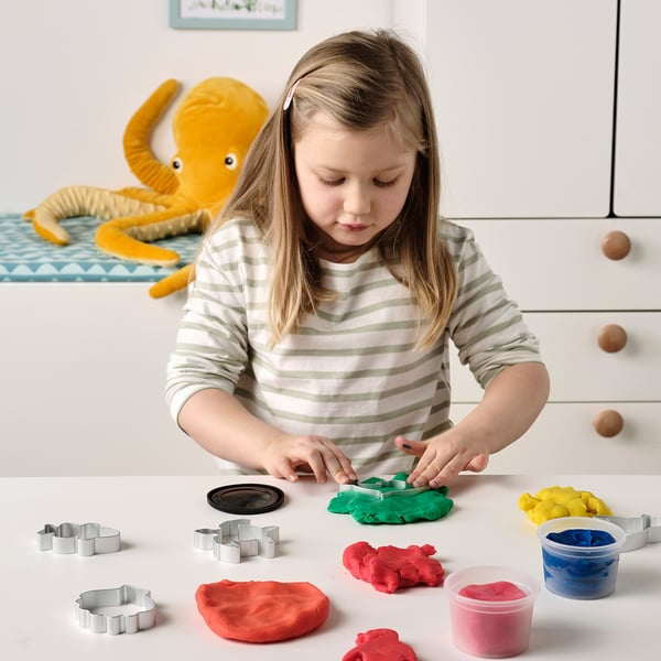 BLÅVINGAD modelling dough cutters, set of 5, aluminium-colour