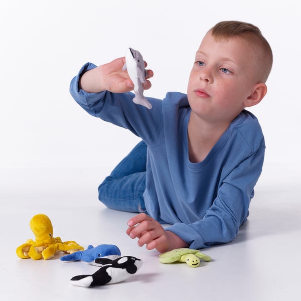 BLÅVINGAD - BLÅVINGAD 5-piece soft toy set, ocean animals/mixed colours