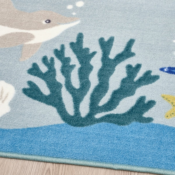 BLÅVINGAD - Rug, ocean animals pattern/multicolour, 133x133 cm