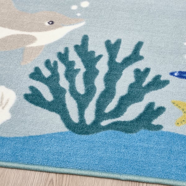 BLÅVINGAD - Rug, ocean animals pattern/multicolour, 133x133 cm