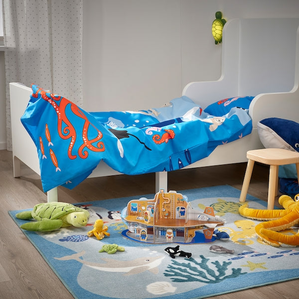 BLÅVINGAD - Rug, ocean animals pattern/multicolour, 133x133 cm