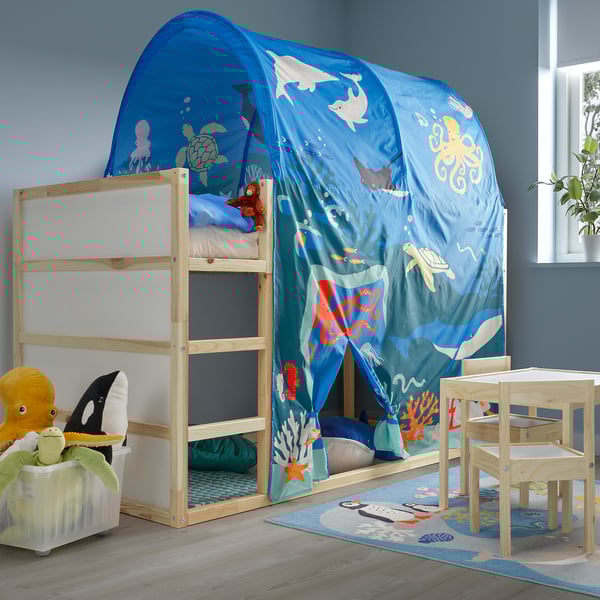 BLÅVINGAD - Rug, ocean animals pattern/multicolour, 133x133 cm
