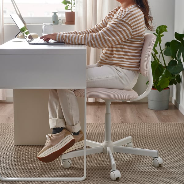 BLECKBERGET - Swivel chair, Klovsta white/brown-orange