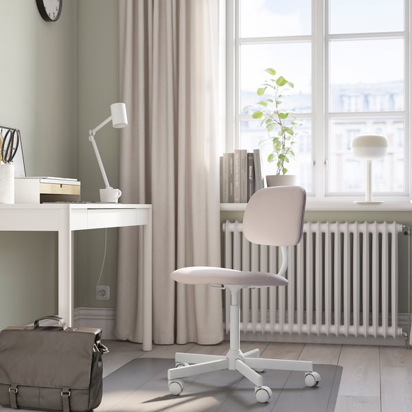 BLECKBERGET - Swivel chair, Klovsta white/brown-orange