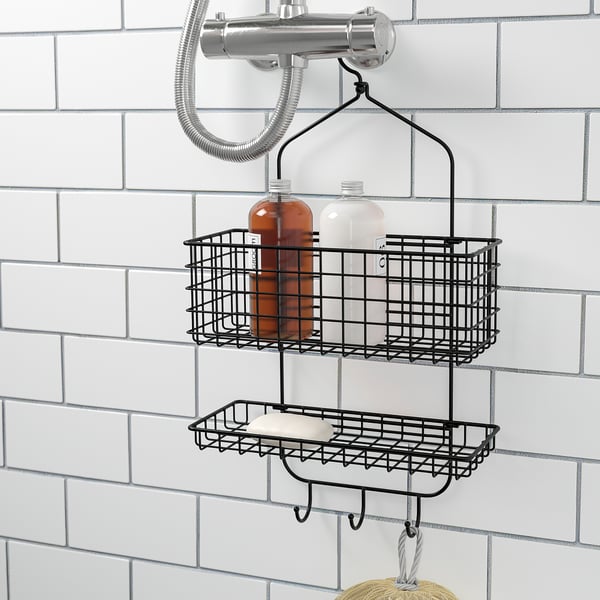 BLECKSJÖN shower hanger, two tiers, black, 31x56 cm