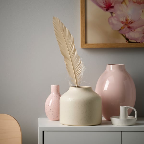 BLODBJÖRK vase, beige, 16 cm