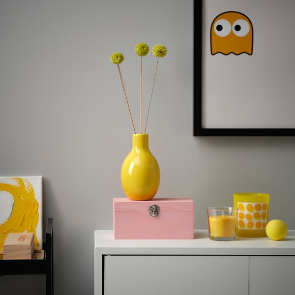 BLODBJÖRK vase, yellow, 16 cm