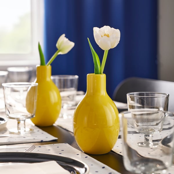 BLODBJÖRK vase, yellow, 16 cm