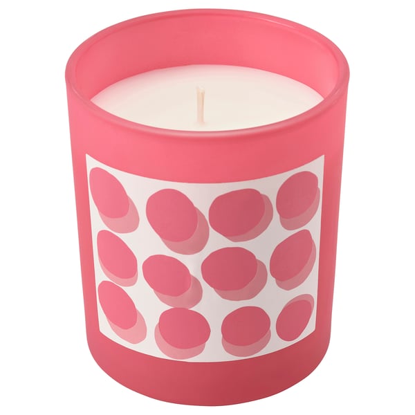 BLODBOK - BLODBOK Scented candle in glass, Strawberry/bright pink, 45 hr
