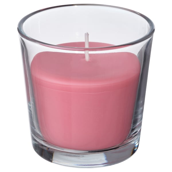 BLODBOK - Scented candle in glass, Strawberry/bright pink, 25 hr