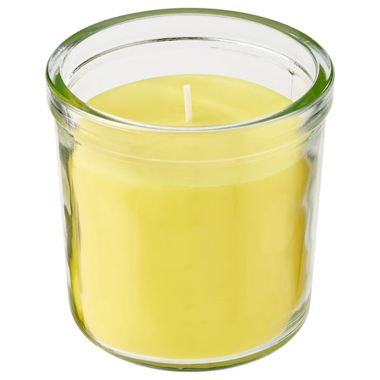 BLODHÄGG - Scented candle in glass, lemon & lemongrass/yellow, 40 hr