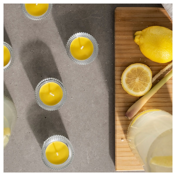 BLODHÄGG - Scented tealight, lemon & lemongrass/yellow, 3.5 hr