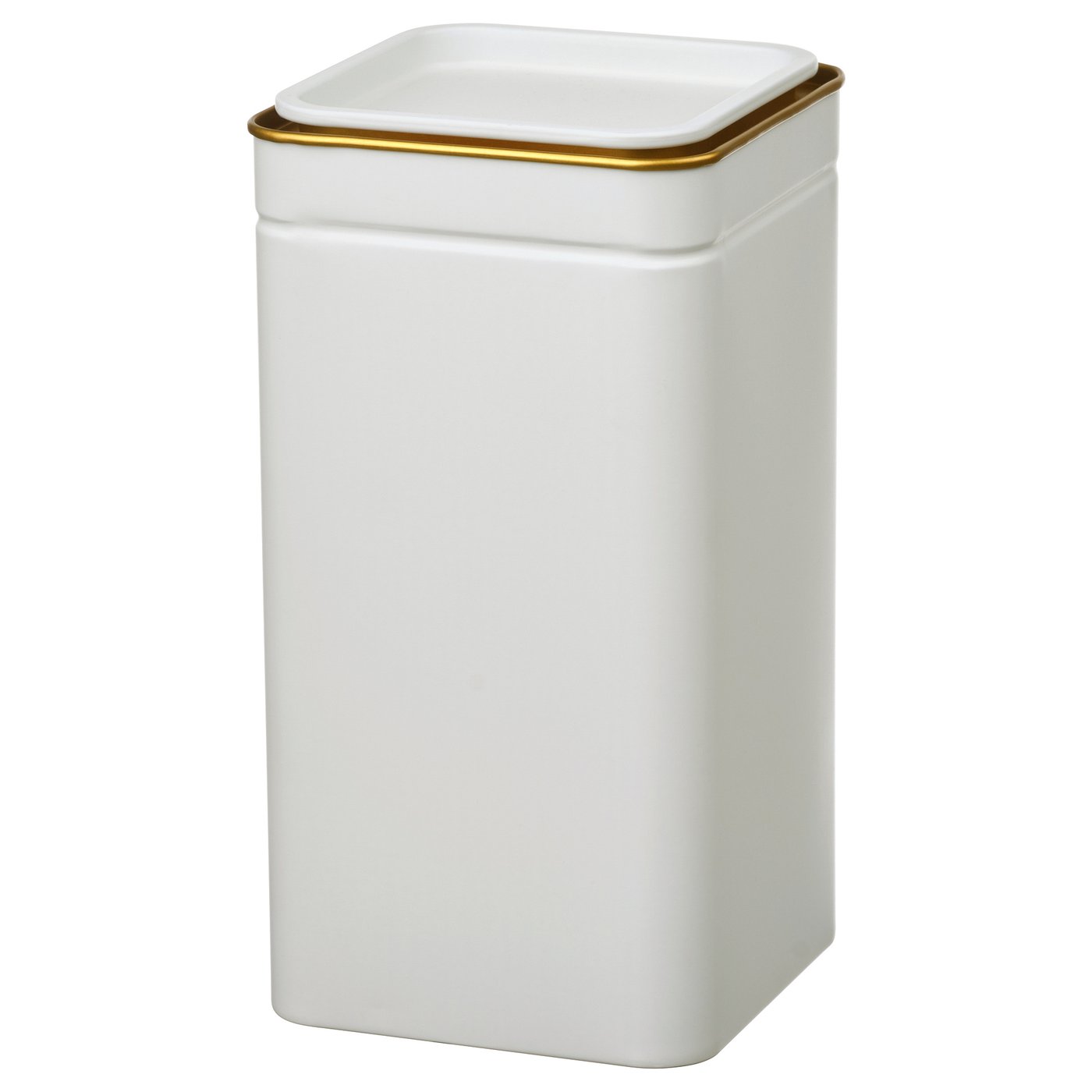 BLOMNING tin with lid, off-white/for coffee/tea, 10x10x20 cm