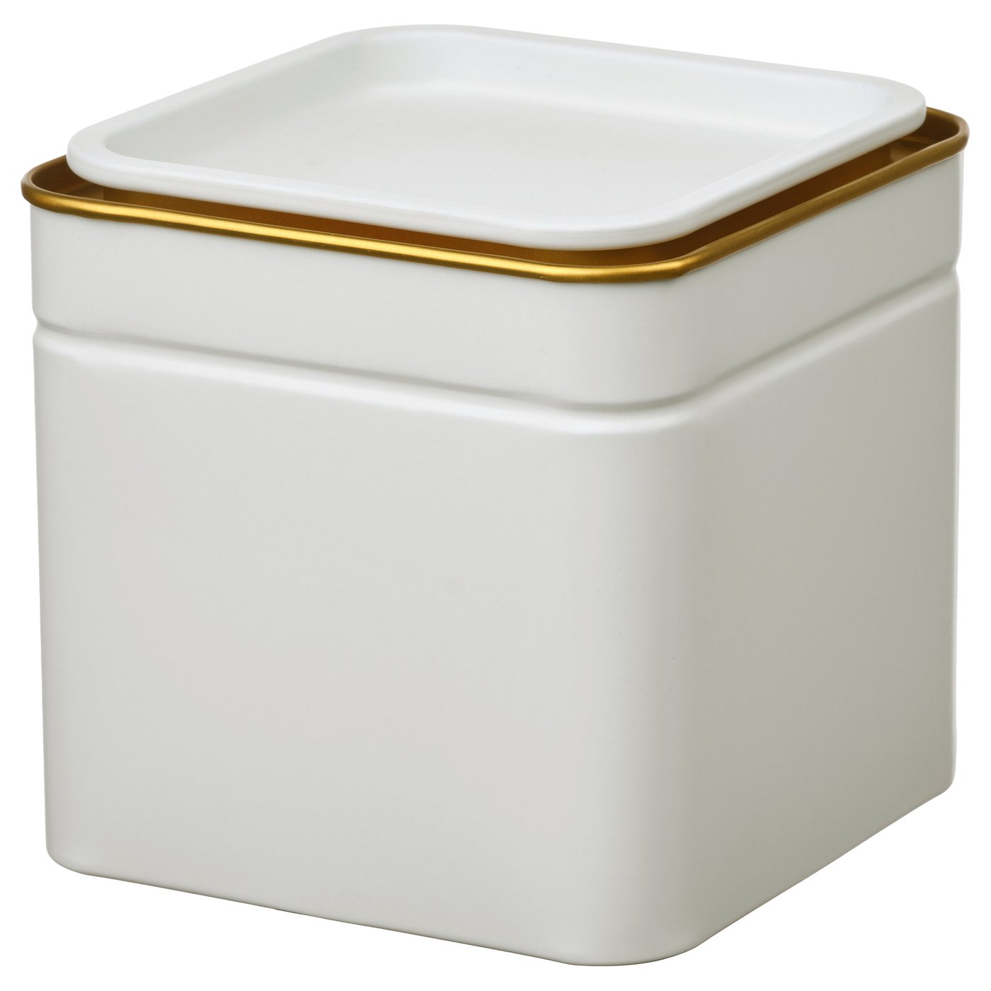 BLOMNING tin with lid, off-white for coffee/tea, 10x10x10 cm