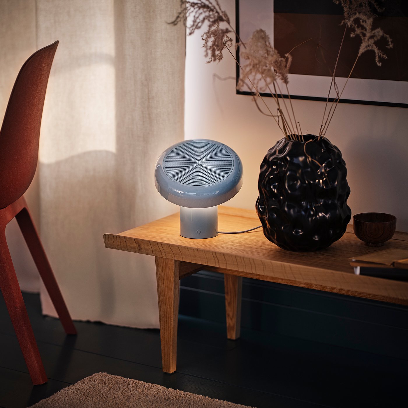 BLOMPRAKT Bluetooth speaker lamp, light blue, 22x22.4x20.6 cm