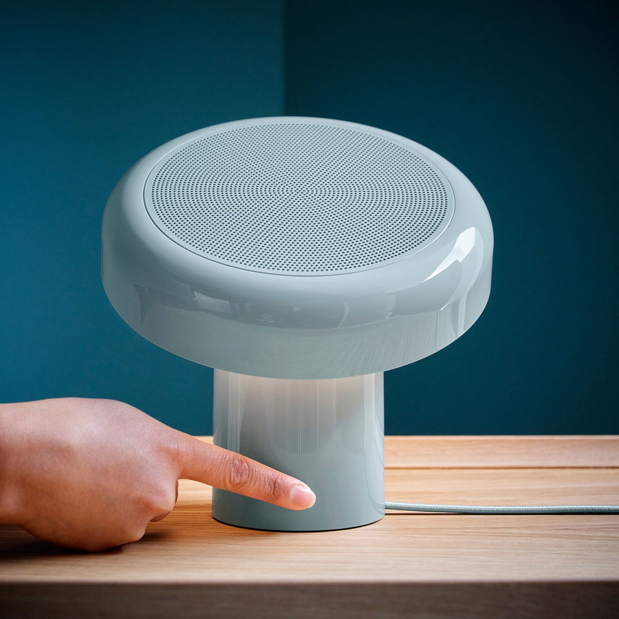 BLOMPRAKT Bluetooth speaker lamp, light blue, 22x22.4x20.6 cm