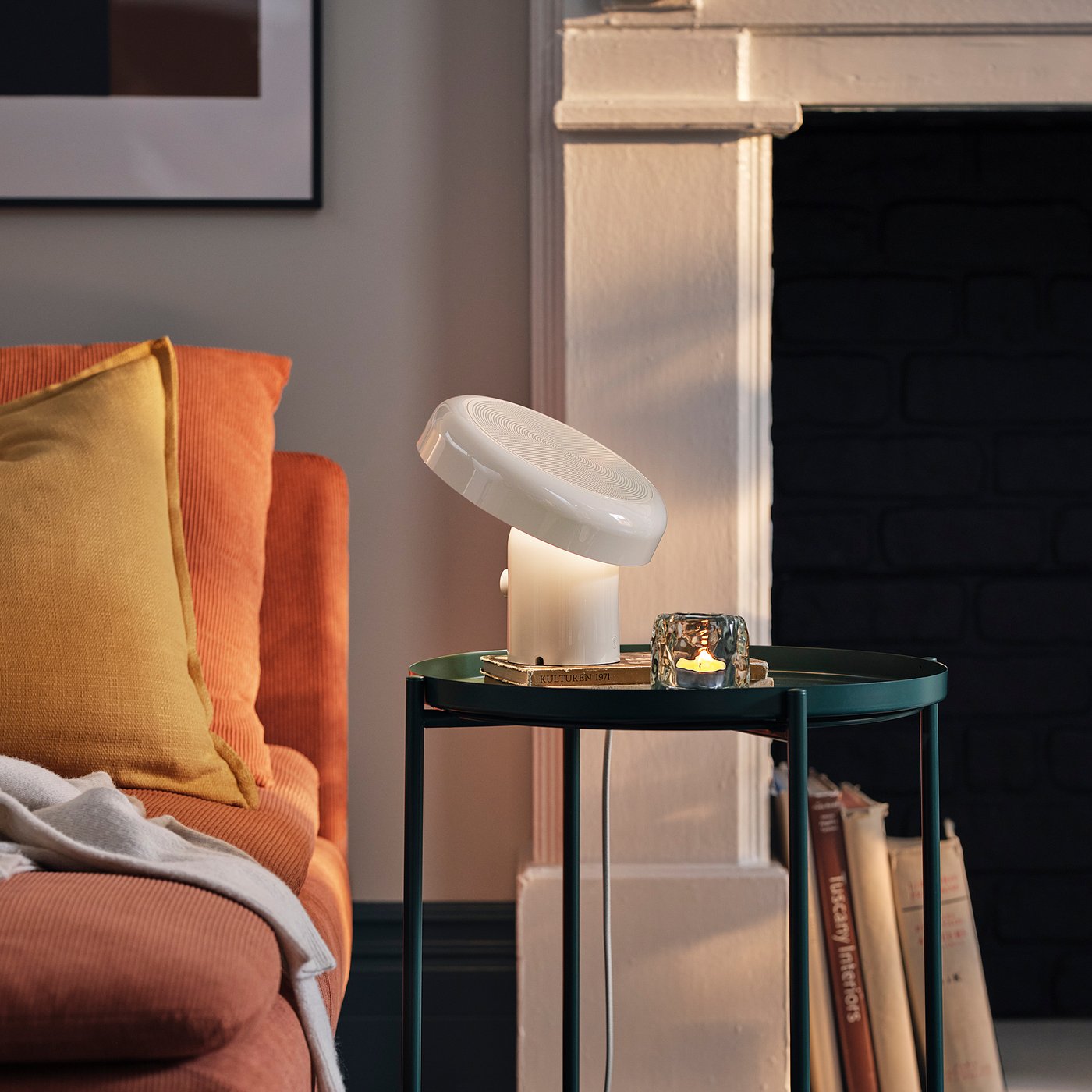BLOMPRAKT Bluetooth speaker lamp, beige, 22x22.4x20.6 cm