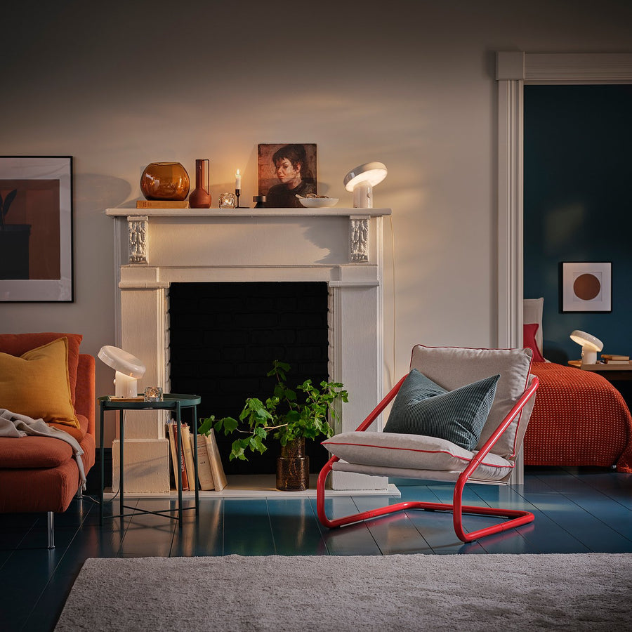 BLOMPRAKT Bluetooth speaker lamp, beige, 22x22.4x20.6 cm