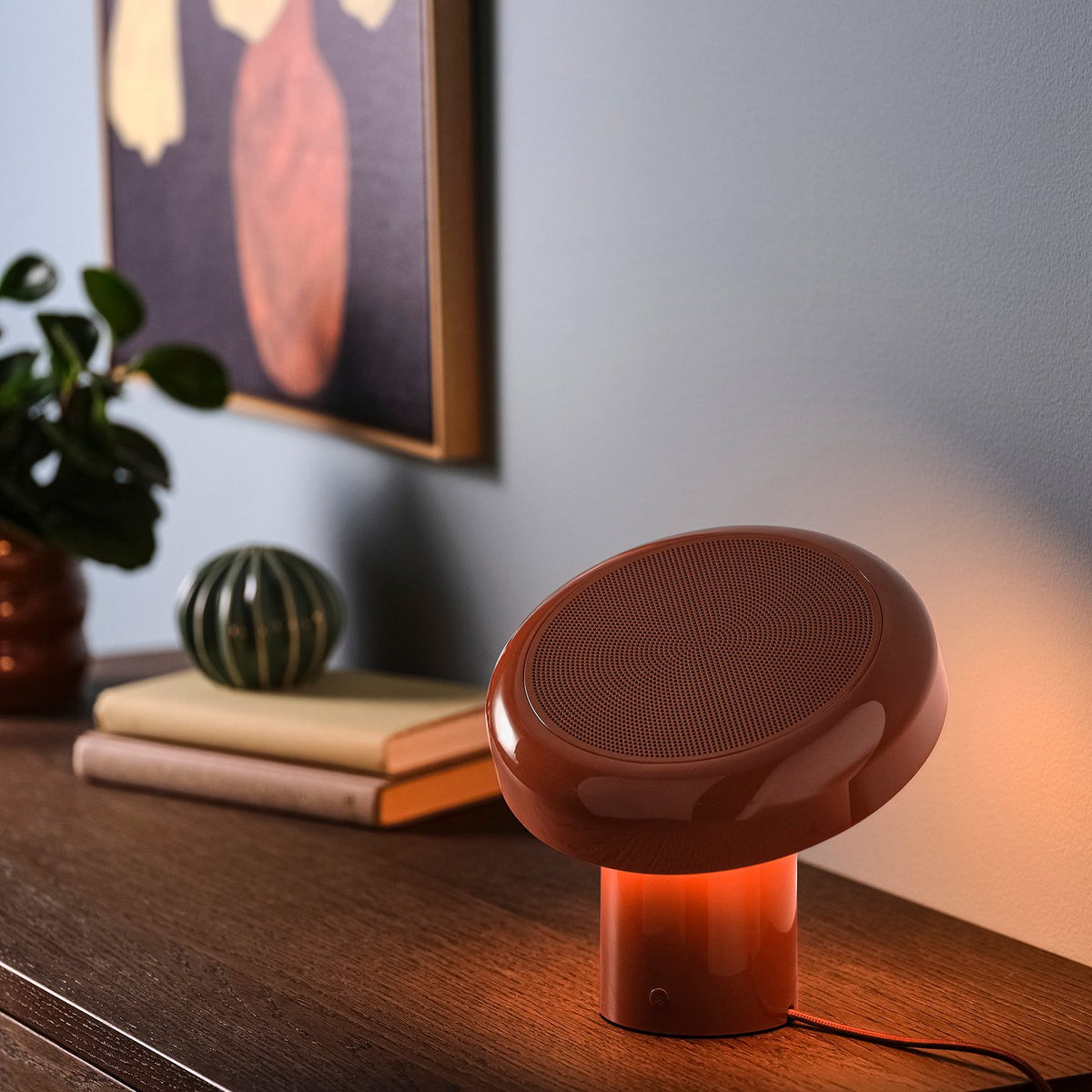 BLOMPRAKT Bluetooth speaker lamp, red, 22x22.4x20.6 cm