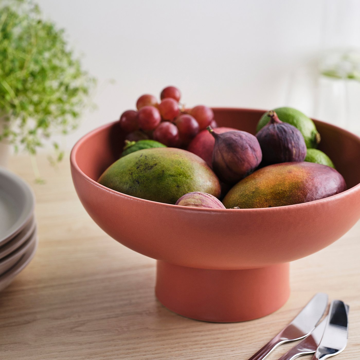 BLOMVECKLARE serving bowl, red-brown, 26 cm