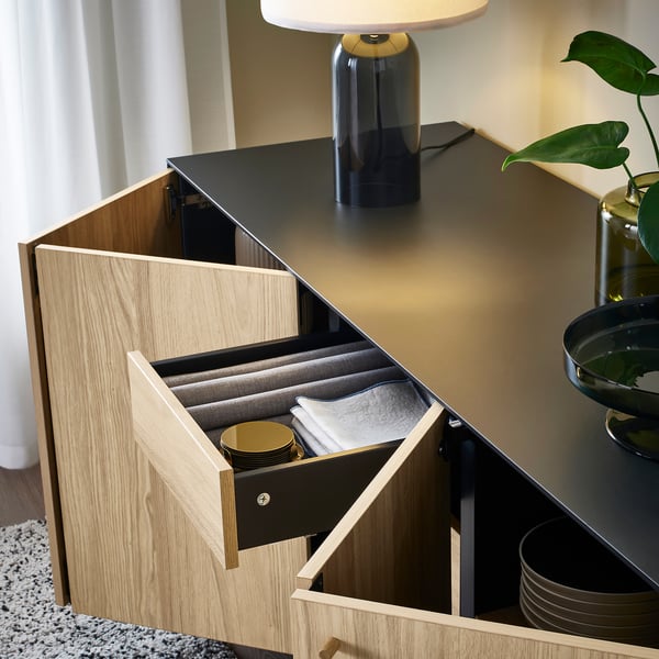 BOASTAD - BOASTAD Sideboard, black/oak veneer, 161x52x75 cm