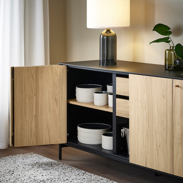 BOASTAD - Storage combination, black/oak veneer, 203x185 cm