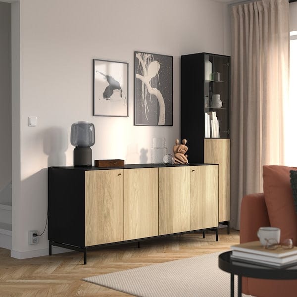 Ikea BOASTAD - Storage combination, black/oak veneer, 203x185 cm