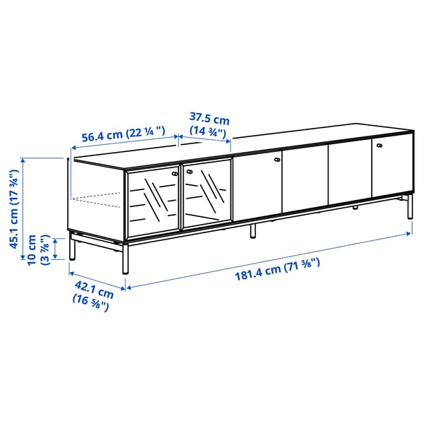 BOASTAD TV storage combination, black/oak veneer, 181x42 cm