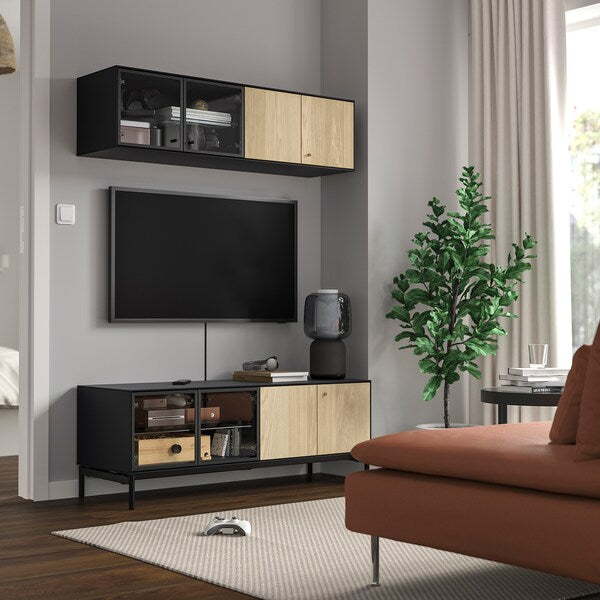 BOASTAD - TV storage combination, black/oak veneer, 121x42 cm