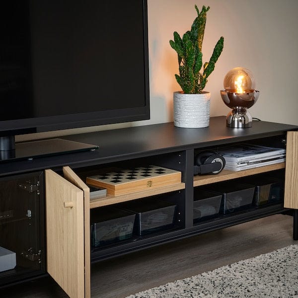 Ikea BOASTAD - TV storage combination, black/oak veneer, 223x42x185 cm