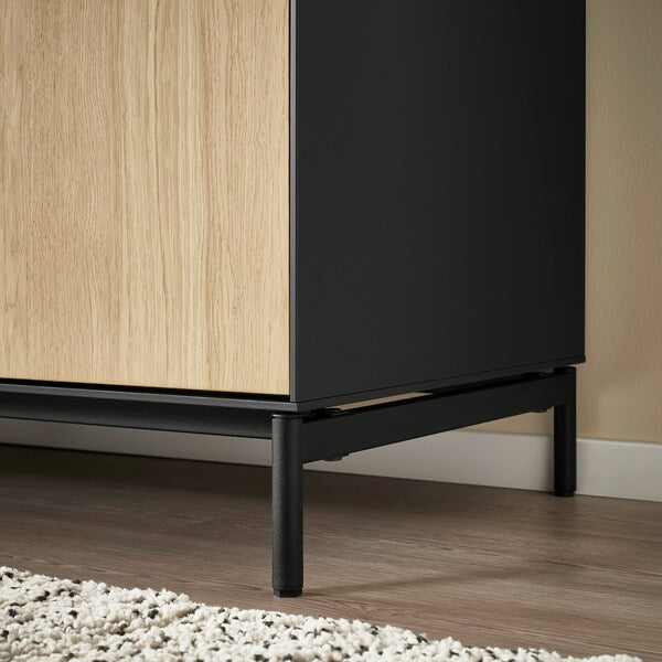 BOASTAD - High cabinet, black/oak veneer, 41x32x185 cm