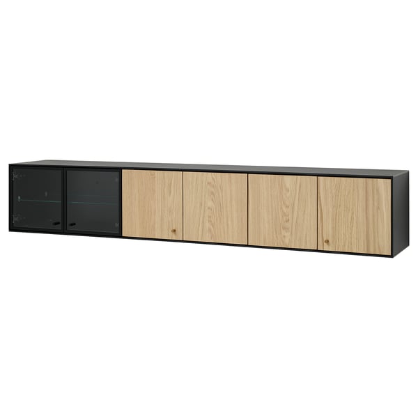 BOASTAD - BOASTAD Wall shelf, black/oak veneer, 181x32x32 cm