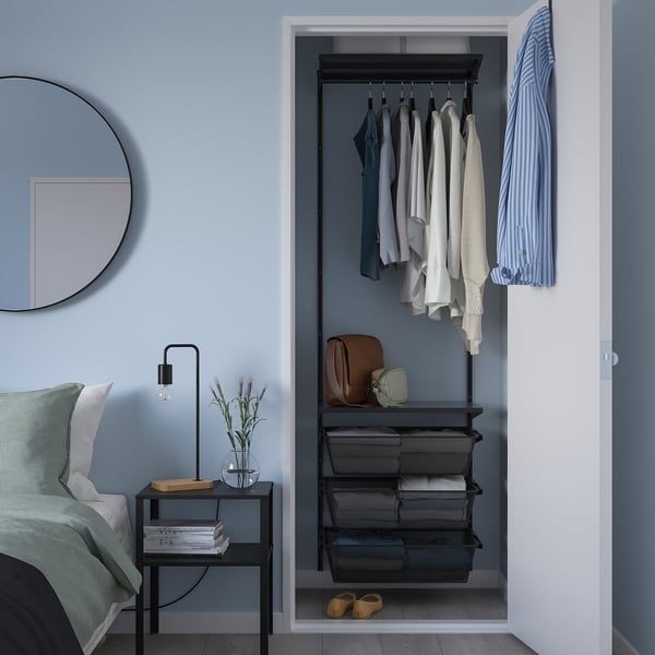 BOAXEL wardrobe combination, anthracite/metal, 62x40x201 cm