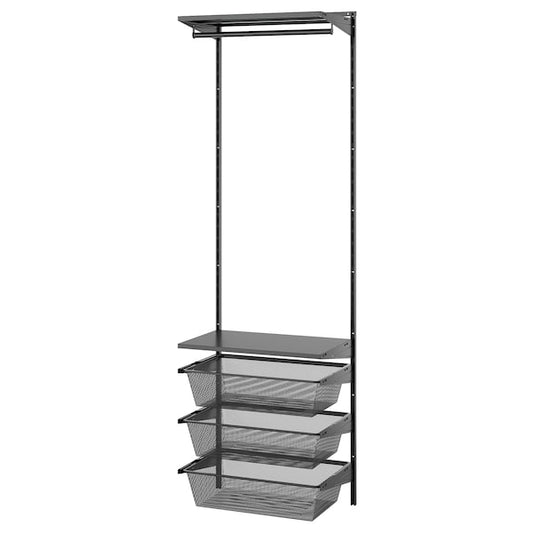 BOAXEL - Wardrobe combination, anthracite/metal, 62x40x201 cm