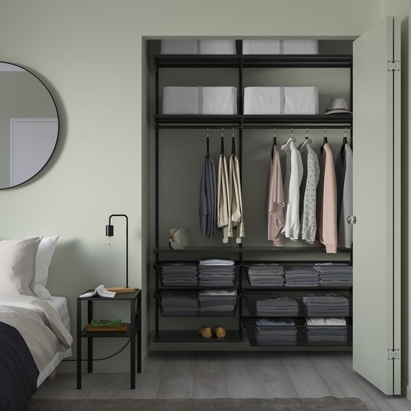 BOAXEL wardrobe combination, anthracite/metal, 145x40x201 cm