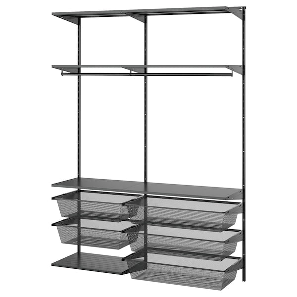 BOAXEL - Wardrobe combination, anthracite/metal, 145x40x201 cm